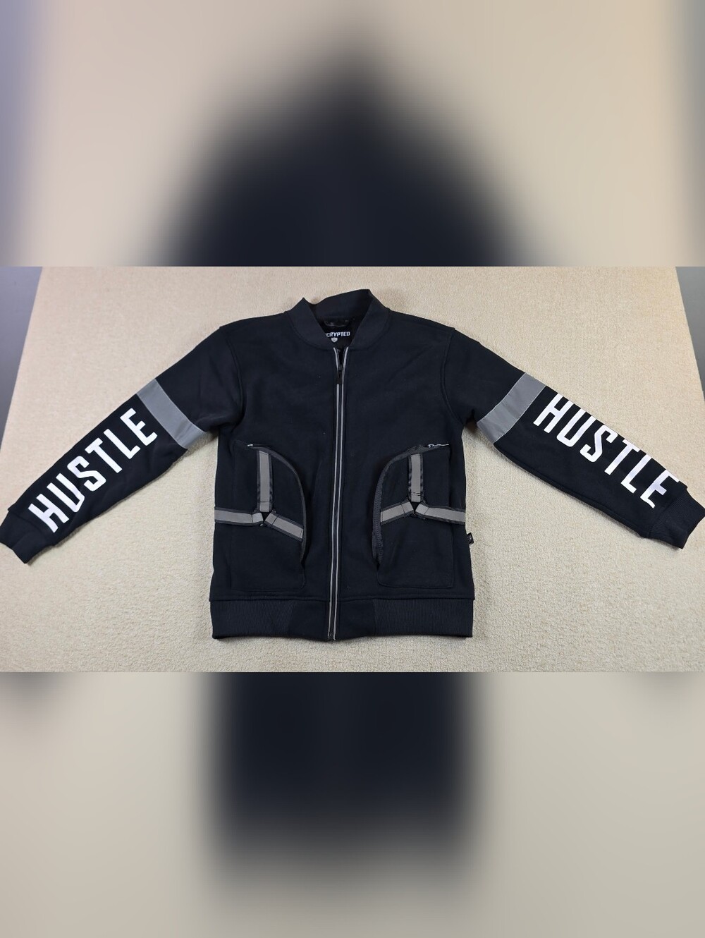 Encrypted Hustle Full Zip Jacket Youth Medium Black Reflective Streetwear